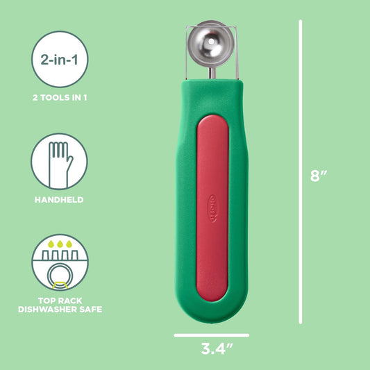 Watermelon Cube N Scoop Tool Set - 2-in-1 Design, Green | Slices Even Watermelon Cubes & Scoops Melon Balls, Nesting Design with Top-Rack Dishwasher-Safe Convenience