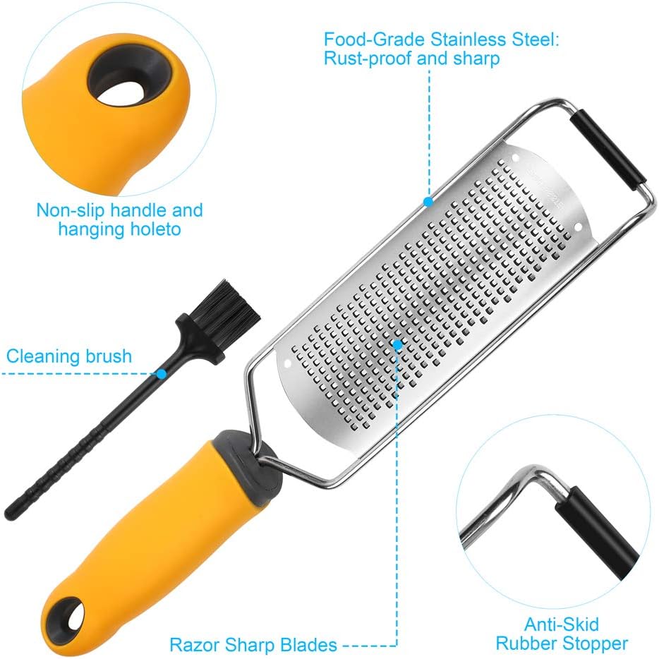 Lemon Zester, Hand Cheese Grater, Zester Grater with Handle, with Razor-Sharp Stainless Steel Blade, Protective Cover and Cleaning brush, Dishwasher Safe, by NSpring