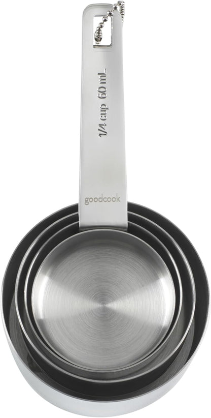 Gourmet Measuring Cup Set, Stainless Steel 4-pc., 1/4, 1/3, 1/2, 1 Cup etched measurements