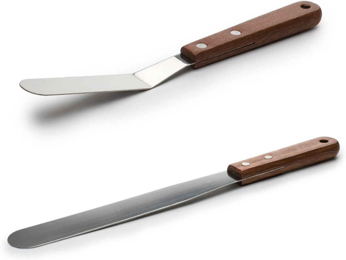 Fox Run Offset Icing Spatula, 4.25-Inch Stainless Steel Blade, Wood Handle, Metallic