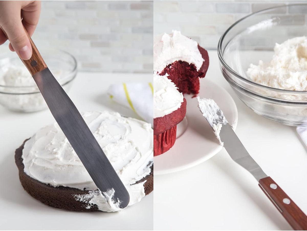 Fox Run Offset Icing Spatula, 4.25-Inch Stainless Steel Blade, Wood Handle, Metallic