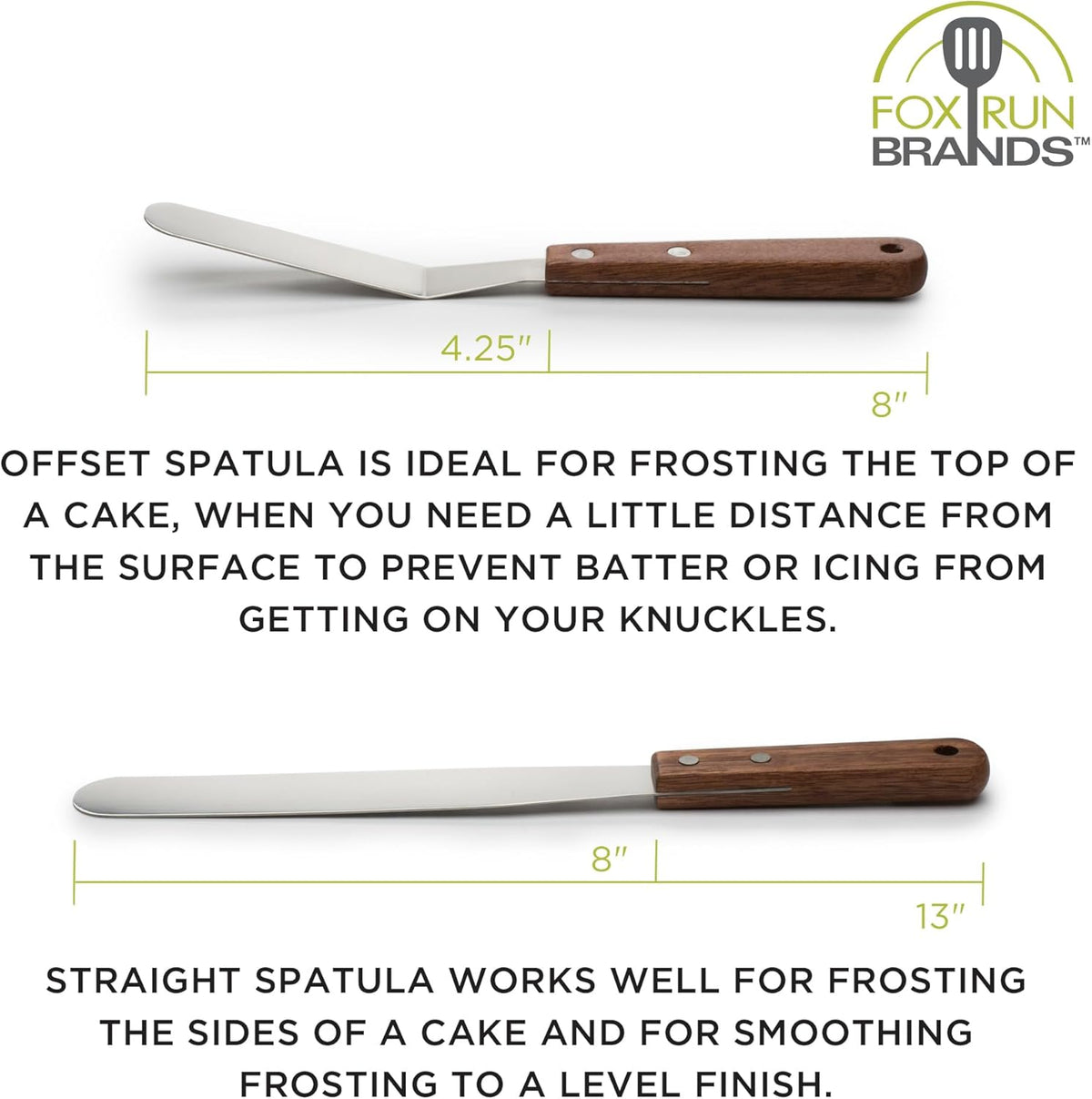 Fox Run Offset Icing Spatula, 4.25-Inch Stainless Steel Blade, Wood Handle, Metallic