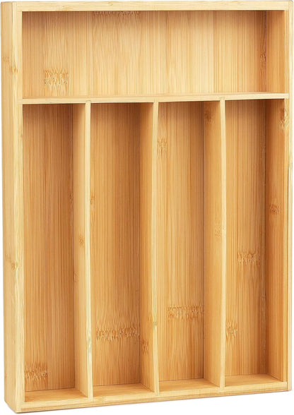 Bamboo Kitchen Drawer Organizer, 9.5 Inch Silverware Tray for Small Drawer, Utensil Organizer for Cutlery, Fork, Spoon Storage (5 Slots, Natural)