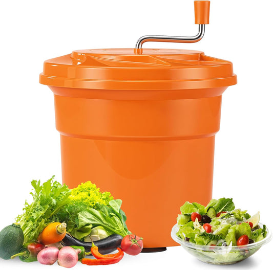 Commercial Salad Spinner, 6.6 Gal / 26.42 Qt Salad Spinner with 4.92 ft Drain Tube & Anti-Slip Feet, Large Manual Lettuce Spinner for Catering, Home, Farm