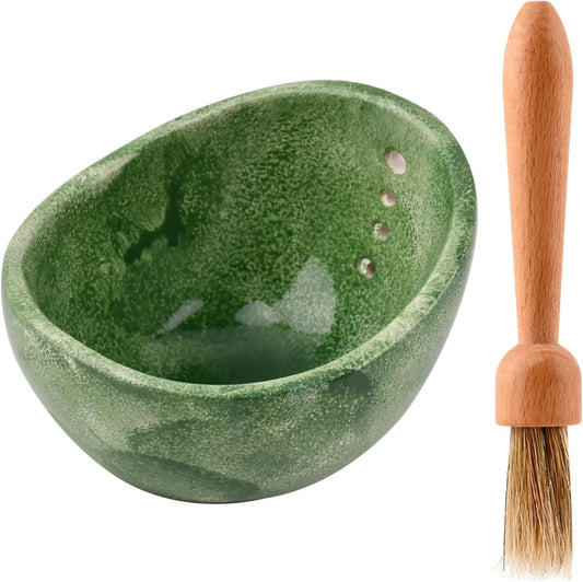 Pottery Herb Stripper Bowl, Small Handmade Resin Herb Stripper, Ceramic Herbs Grinder Pill Crusher Set Parsley Thyme Rosemary, for Pill Crusher, Spice, with Multi Size Holes(Color:Green)