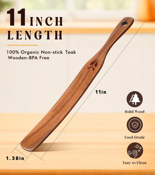Skinny Spurtle for Sourdough Starter, Mixing, Reaching Bottom of Jar, Dough Whisk, Natural from High Moist Resistance Teak, Spurtles Kitchen Tools Wooden Kitchen Utensils for NonStick Cookware