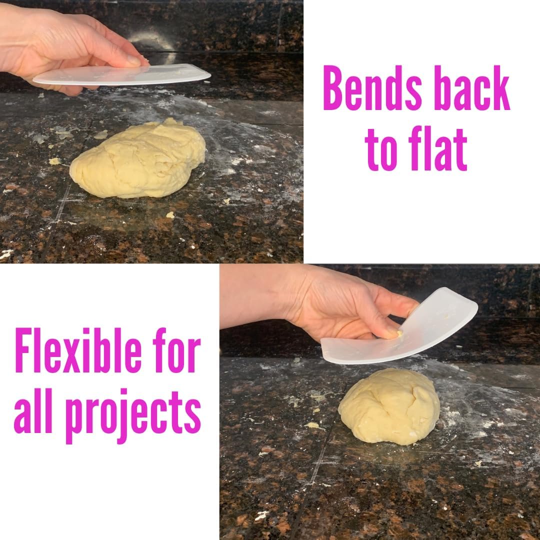 Sourdough Plastic Bench Dough Scraper Bowl Flexible Food-safe Cutter Flexible Multipurpose Good Grip Curved and Flat Edge Dough Food Scrapers for Kitchen Bread Dough Cake Fondant Icing 2 Pack