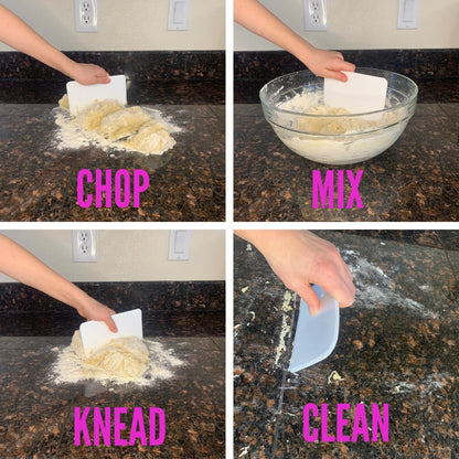 Sourdough Plastic Bench Dough Scraper Bowl Flexible Food-safe Cutter Flexible Multipurpose Good Grip Curved and Flat Edge Dough Food Scrapers for Kitchen Bread Dough Cake Fondant Icing 2 Pack