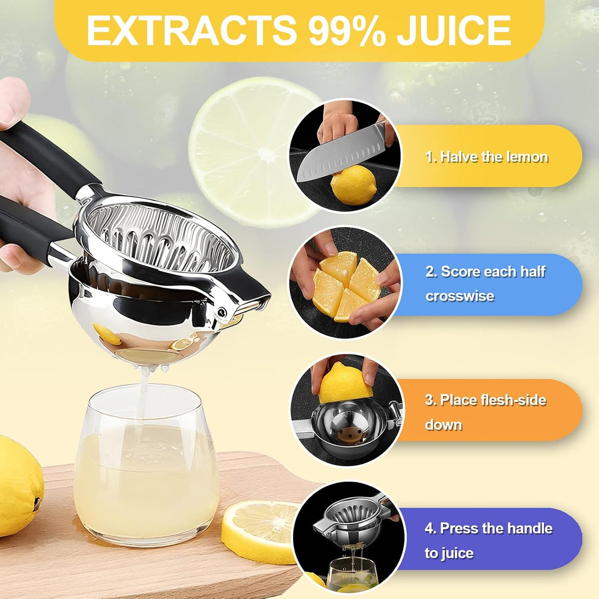 Premium 316L Medical-Grade Stainless Steel Lemon Squeezer - Baby-Safe Citrus Juicer, Heavy-Duty Manual Lime Squeezer with Zero Heavy Metal Leaching