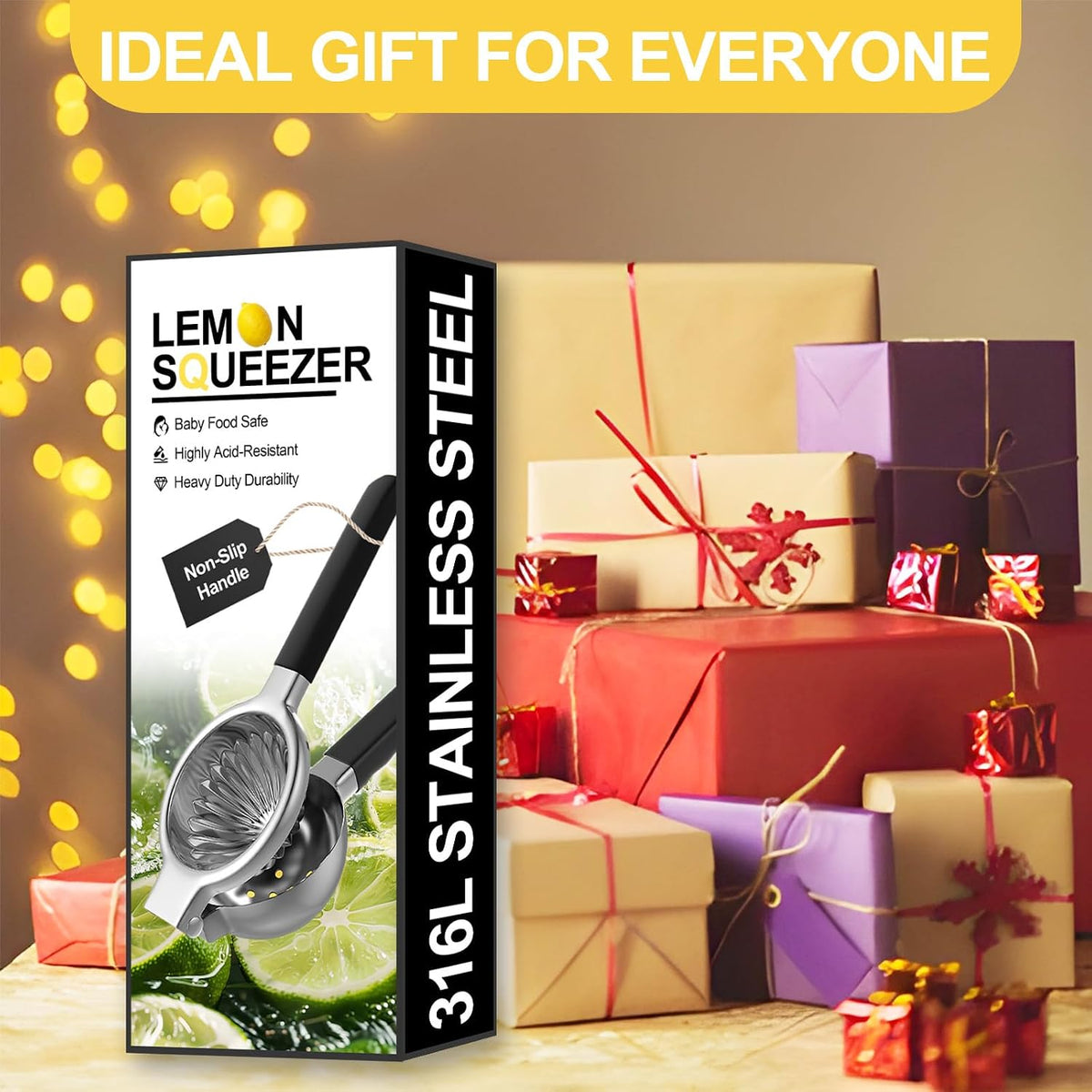 Premium 316L Medical-Grade Stainless Steel Lemon Squeezer - Baby-Safe Citrus Juicer, Heavy-Duty Manual Lime Squeezer with Zero Heavy Metal Leaching