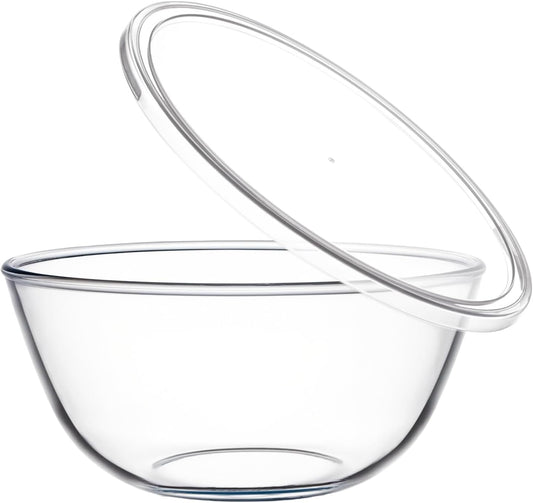 4.7QT Large Glass Mixing Bowl with White Lid, Big Salad Bowl with Lid, Large Glass Bowls for Sourdough and Kithen