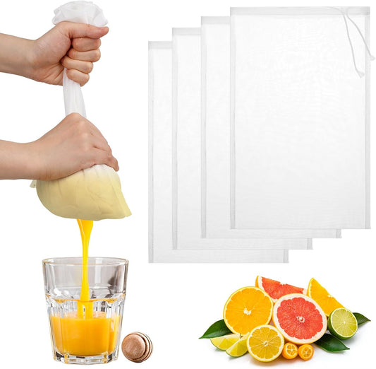 4 Pack Nut Milk Bag 12 x 8 Inch Nut Bag Strainer Reusable Nylon Cloth Bags for Straining 200 Mesh Fine Mesh Bags for Straining Fruit Juice Coffee Yogurt Cheese Tofu Cold Brew Filter