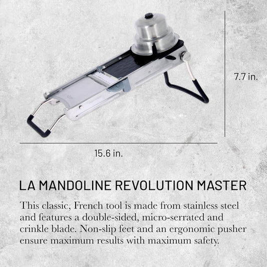 LA MANDOLINE REVOLUTION MASTER - Removable, Double-Sided Stainless Steel Blade - Ideal for Cutting, Shredding, Dicing & Cubing - Includes 6 Julienne Blades & Extra Pusher - Made in France