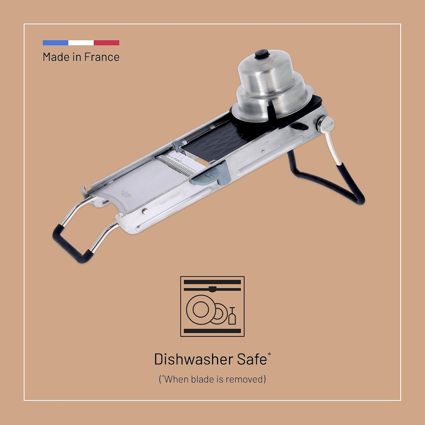 LA MANDOLINE REVOLUTION MASTER - Removable, Double-Sided Stainless Steel Blade - Ideal for Cutting, Shredding, Dicing & Cubing - Includes 6 Julienne Blades & Extra Pusher - Made in France
