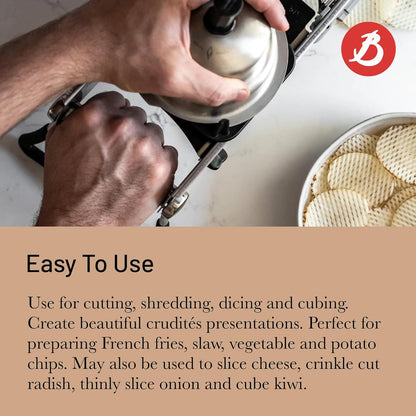 LA MANDOLINE REVOLUTION MASTER - Removable, Double-Sided Stainless Steel Blade - Ideal for Cutting, Shredding, Dicing & Cubing - Includes 6 Julienne Blades & Extra Pusher - Made in France