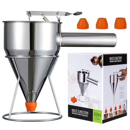 Pancake Batter Dispenser, 20oz Multi-Caliber Stainless Steel Funnel Cake Dispenser with Stand for Pancakes, Cupcakes Any Baked Goods