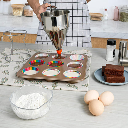 Pancake Batter Dispenser, 20oz Multi-Caliber Stainless Steel Funnel Cake Dispenser with Stand for Pancakes, Cupcakes Any Baked Goods