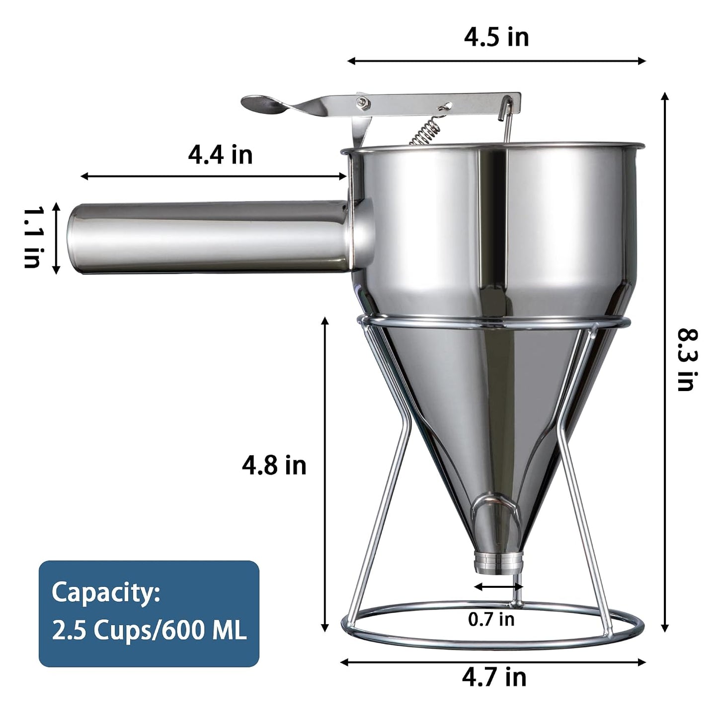 Pancake Batter Dispenser, 20oz Multi-Caliber Stainless Steel Funnel Cake Dispenser with Stand for Pancakes, Cupcakes Any Baked Goods