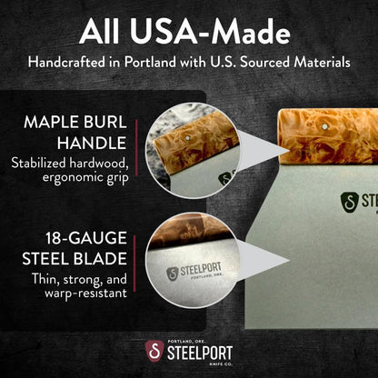 STEELPORT Bench Scraper | Dual Edge Stainless Steel Dough Cutter, USA Made
