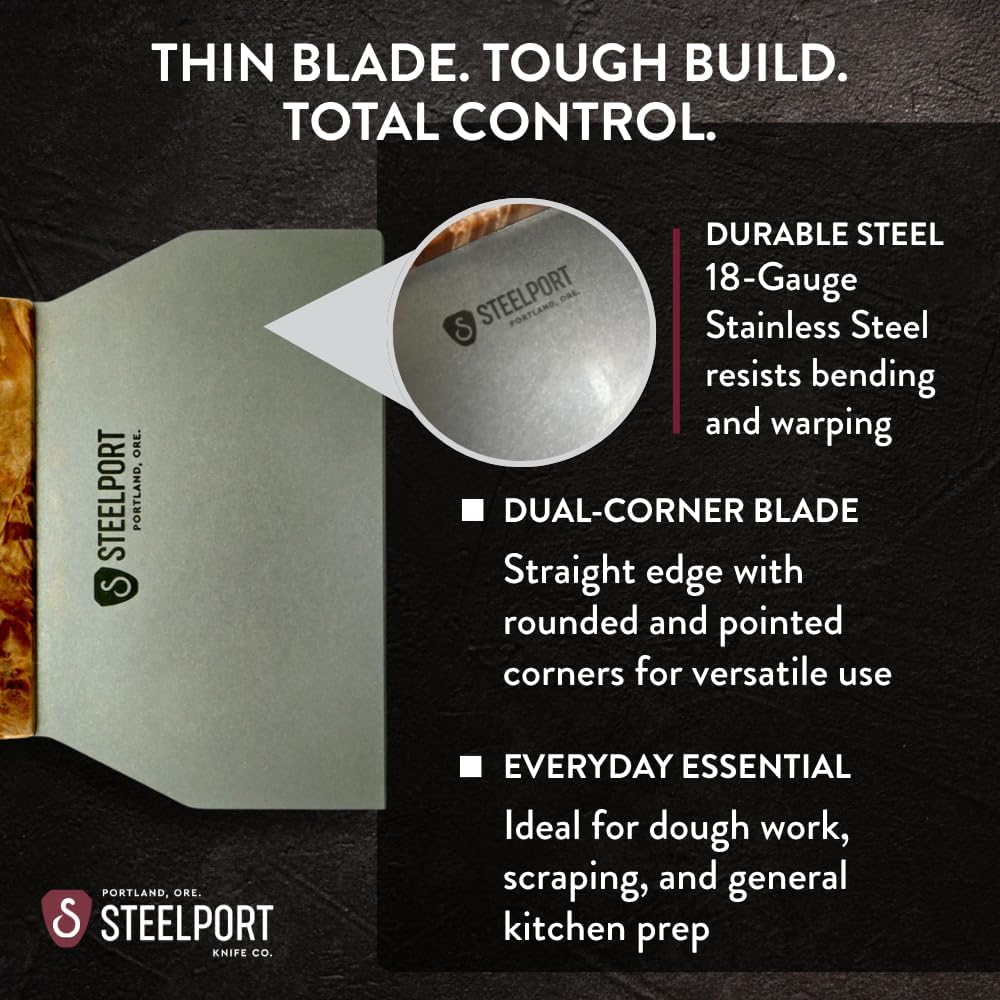 STEELPORT Bench Scraper | Dual Edge Stainless Steel Dough Cutter, USA Made