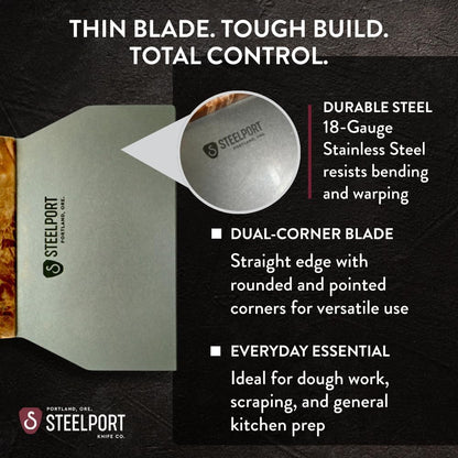 STEELPORT Bench Scraper | Dual Edge Stainless Steel Dough Cutter, USA Made