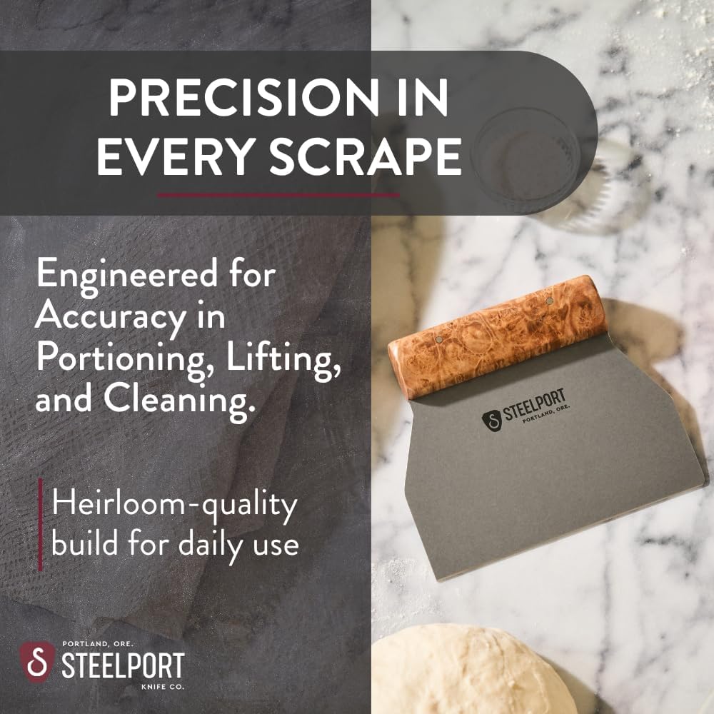 STEELPORT Bench Scraper | Dual Edge Stainless Steel Dough Cutter, USA Made