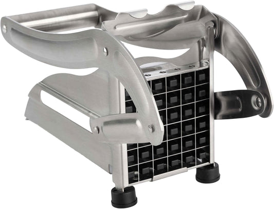 French Fry Cutter - Potato Cutter with Two Blades for Steak and Shoestring Cuts - Stainless Steel Potato Slicer with Non-Slip Suction Cups - Cooking Gadgets