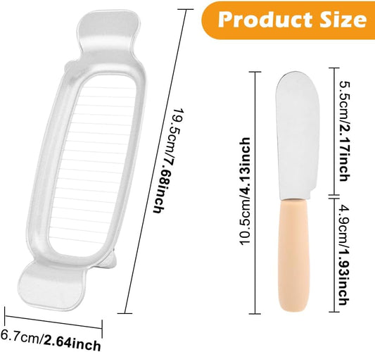 2 Pcs Butter Slicer Cutter, Aluminum Alloy Multipurpose Cheese Slicer with 2pcs Cheese Spreader, Handheld Butter Cutter Single Stick Makes Cutting Cheese, Butter, Eggs Into Average