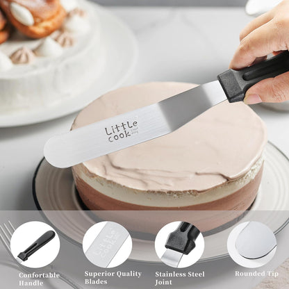 Icing Spatula, Little Cook Stainless Steel Offset Spatula, Cake Spatula with Ergonomic PP Handle, Multi-purpose Frosting Spreader for Home, Kitchen, Baking, Dishwasher Safe (6 inch)