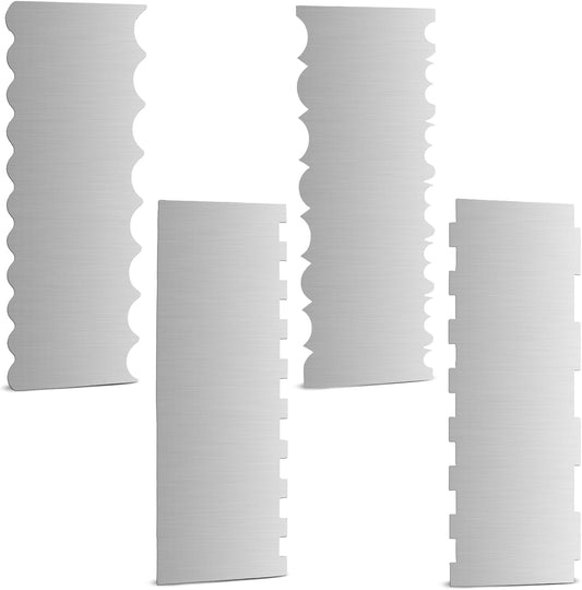 4 Pieces Stainless Steel Cake Scraper 10 Inch and Sided Patterned Edge Stripe Edge Smoother Scraper Cake Decorating Comb Cake Pastry Cutter for Mousse Butter Cream Cake Decoration