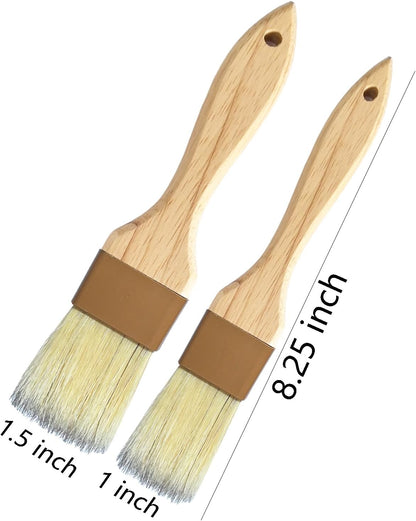 Pastry Basting Brush - Food Grade, No Shedding Natural Bristle, Heat Resistant Wooden Handle, Durable Kitchen Tool for Baking, Cooking, Butter, Egg Wash, Glazing, Oil, Sauce (1" & 1.5")