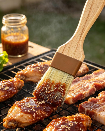 Pastry Basting Brush - Food Grade, No Shedding Natural Bristle, Heat Resistant Wooden Handle, Durable Kitchen Tool for Baking, Cooking, Butter, Egg Wash, Glazing, Oil, Sauce (1" & 1.5")