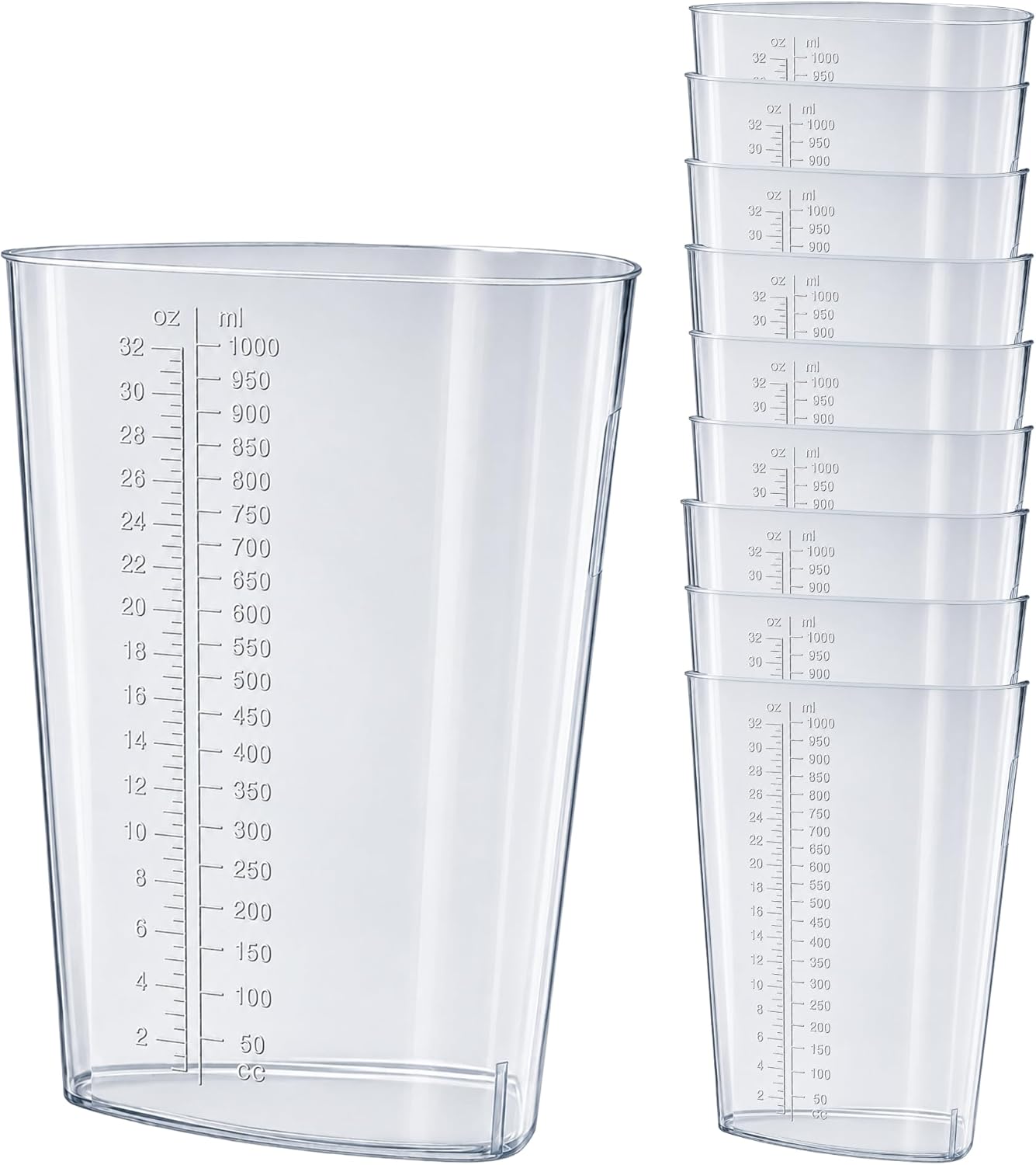 32 oz Graduated Triangular Intake Output Container, Plastic, 5 Pack | Easy-to-read oz & cc markings for accurate measuring, ideal for specimen collection, paint, epoxy mixing and laboratory use