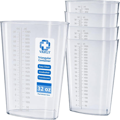 32 oz Graduated Triangular Intake Output Container, Plastic, 5 Pack | Easy-to-read oz & cc markings for accurate measuring, ideal for specimen collection, paint, epoxy mixing and laboratory use