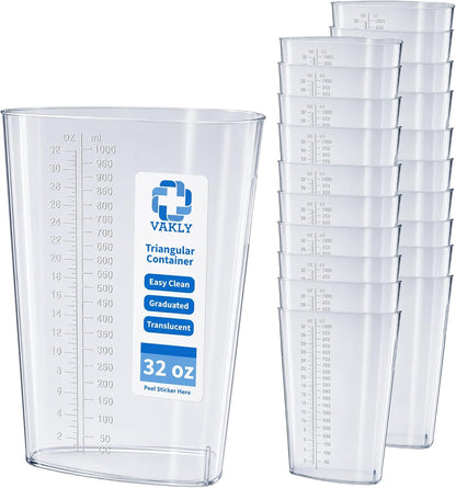 32 oz Graduated Triangular Intake Output Container, Plastic, 5 Pack | Easy-to-read oz & cc markings for accurate measuring, ideal for specimen collection, paint, epoxy mixing and laboratory use