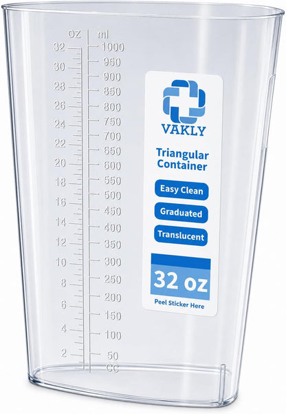 32 oz Graduated Triangular Intake Output Container, Plastic, 5 Pack | Easy-to-read oz & cc markings for accurate measuring, ideal for specimen collection, paint, epoxy mixing and laboratory use