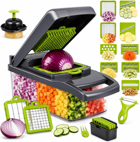 16-in-1 Vegetable Chopper with Container, Onion Chopper & Mandoline Slicer