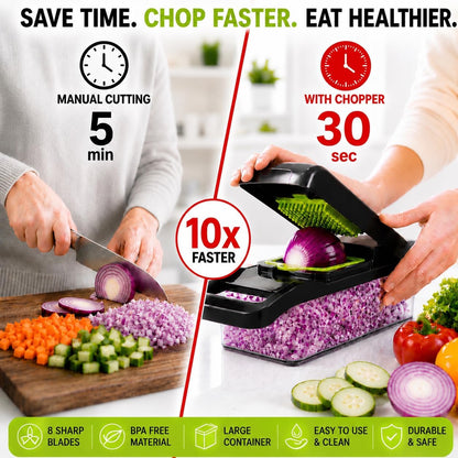 16-in-1 Vegetable Chopper with Container, Onion Chopper & Mandoline Slicer