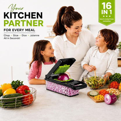 16-in-1 Vegetable Chopper with Container, Onion Chopper & Mandoline Slicer