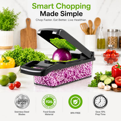 16-in-1 Vegetable Chopper with Container, Onion Chopper & Mandoline Slicer