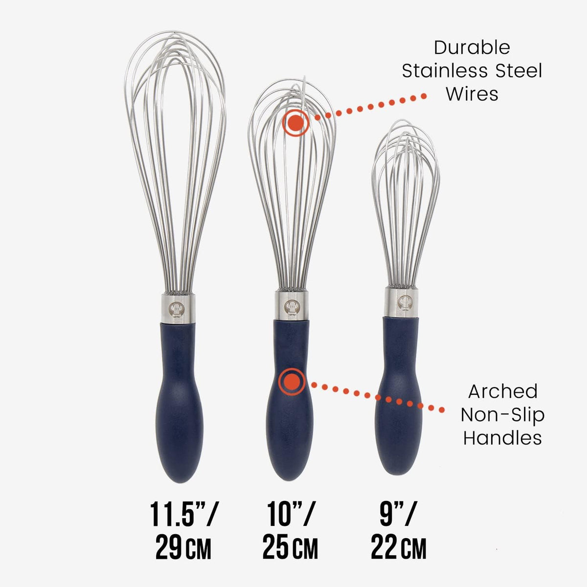 3-Piece Kitchen Whisk Set, Stainless Steel Whisks for Cooking, Wisk Kitchen Tool, Thick Wire Whisk Set, Wisking Tool for Cooking, Blending, Whisking, Beating and Stirring