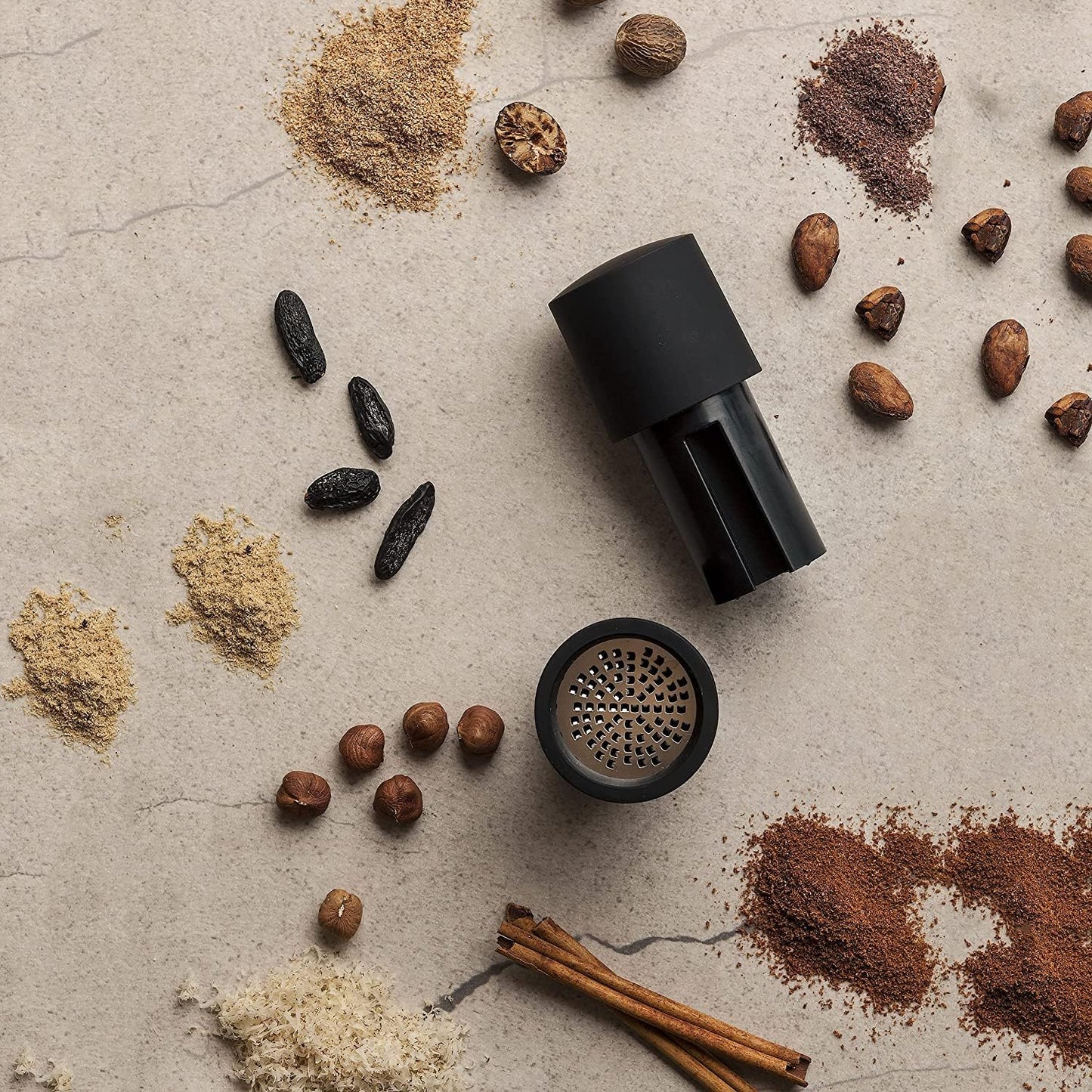 Manual Spice Mill - Cinnamon Grinder and Nutmeg Grater (Black)