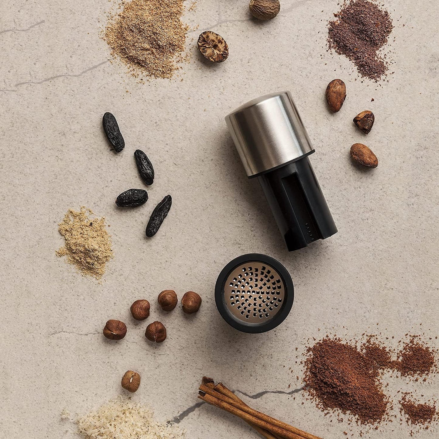 Manual Spice Mill - Cinnamon Grinder and Nutmeg Grater (Black)