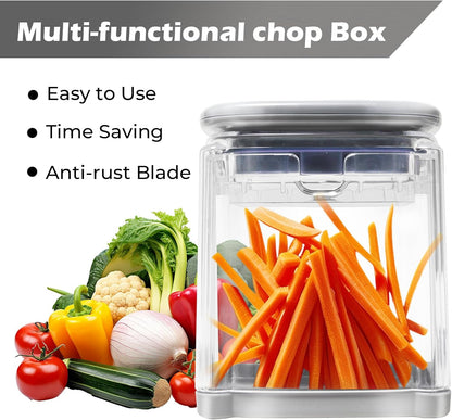 4-in-1 French Fry Cutter Potato Slicer with Container Manual Vegetable Chopper with 4 Blades Potato Cutter for Fries Apple Slicer & Onion Dicer
