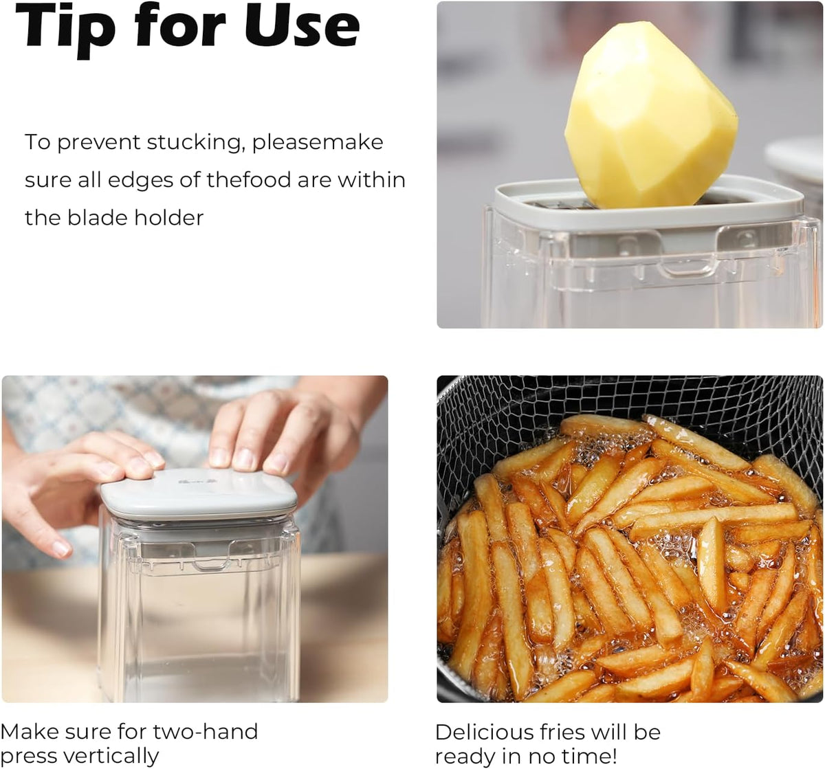 4-in-1 French Fry Cutter Potato Slicer with Container Manual Vegetable Chopper with 4 Blades Potato Cutter for Fries Apple Slicer & Onion Dicer