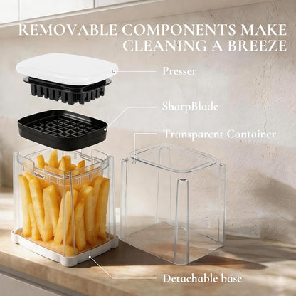 4-in-1 French Fry Cutter Potato Slicer with Container Manual Vegetable Chopper with 4 Blades Potato Cutter for Fries Apple Slicer & Onion Dicer