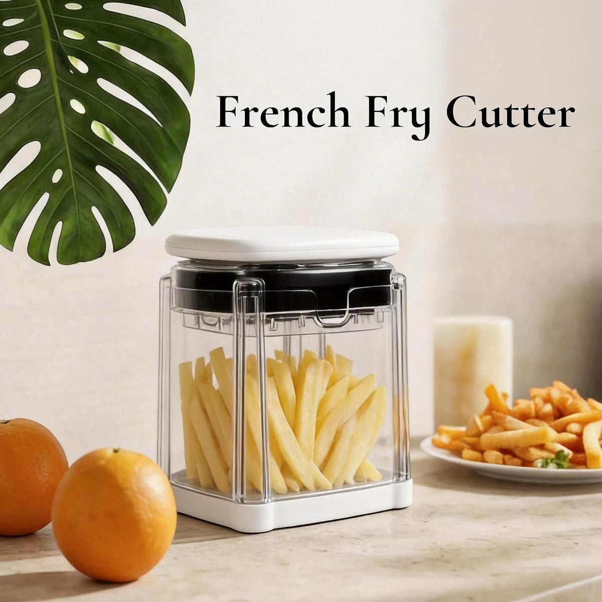 4-in-1 French Fry Cutter Potato Slicer with Container Manual Vegetable Chopper with 4 Blades Potato Cutter for Fries Apple Slicer & Onion Dicer