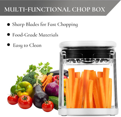 4-in-1 French Fry Cutter Potato Slicer with Container Manual Vegetable Chopper with 4 Blades Potato Cutter for Fries Apple Slicer & Onion Dicer