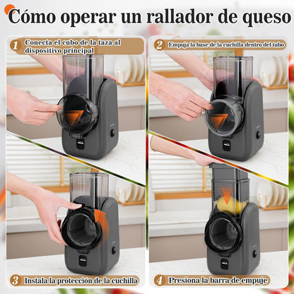 Electric Cheese Grater Rotary Slicer-One-Touch Control Vegetable Slicer, Nuts Grinder Cheese Shredder for Home Kitchen Use, 6 Replaceable Stainless Steel Blades(Black)
