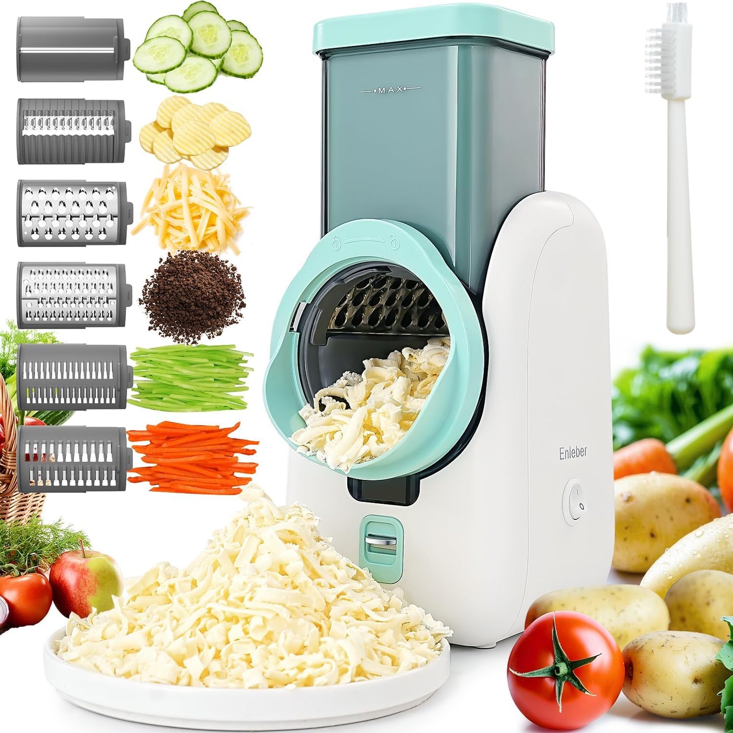 Electric Cheese Grater Rotary Slicer-One-Touch Control Vegetable Slicer, Nuts Grinder Cheese Shredder for Home Kitchen Use, 6 Replaceable Stainless Steel Blades(Black)
